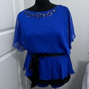 NWOT - J.R. Nites blue chiffon beaded blouse